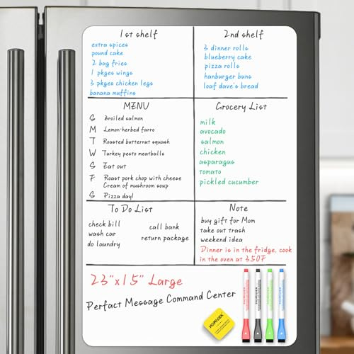 HOMiDEK Magnetisches Whiteboard Kühlschrank Magnettafel - White Board Für Menü Wochenplaner, Einkaufsliste, to do liste - Memotafel Für Büro Schule Zuhause mit 3 Markers und Radierer, 38x58.5cm