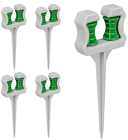 Relaxdays Schlauchführung Gartenschlauch, 5er Set, Gartenschlauchführung mit Erdspieß, HxBxT 26 x 10 x 3,5 cm, grau-grün