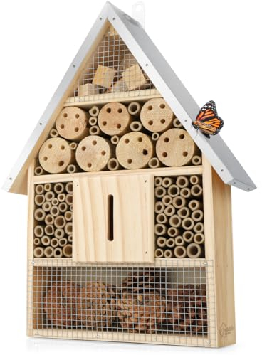 WILDLIFE HOME Großes Insektenhotel - Naturbelassen & Wetterfest, Insektenhaus aus Naturholz für Bienen, Wildbienen, Marienkäfer & Schmetterlinge, Bienenhotel & Nisthilfe zum Aufhängen