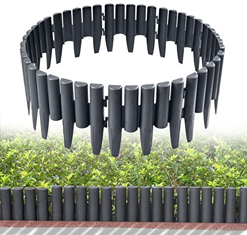TRMLBE Rasenkante Kunststoff 8,4m 30 stück Holzoptik Beeteinfassung Beetumrandung aus Polypropylen Beetzaun Gartenpalisade Palisade für Garten Dekorativ - Anthrazit