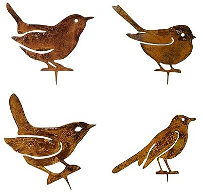 4 PCS Rusty Birds Decoration, Simulation Metal Bird Figurine, Metal Birds Garden Ornaments for Outdoor Patio Rustic Yard Decor Stake Silhouettes Decorative Ornament