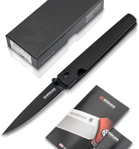MAGNUM® Stereo Tactical Knife - schwarzes Einhand-Messer mit Daumenpin - dünnes & langes Liner Lock Taschenmesser mit Clip - Gentleman-Messer mit G10 Griff - schwarzes EDC Klappmesser flach