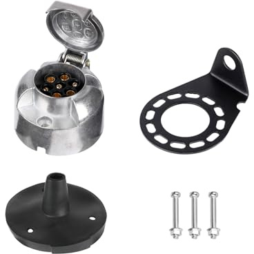 XUEYI Prise Remorque 7 Broches Femelle Metal, avec Joint Arrière et Support, Selon ISO 1724, 12V Prise Remorque 7 Broches Etanche, pour Voiture Camion Caravane RV