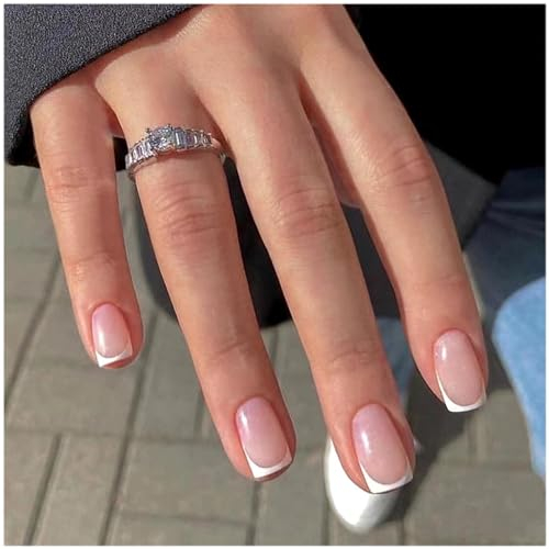 GWAWG Französische künstliche Nägel, kurz, weiß, quadratisch, zum Aufdrücken, vollständige Abdeckung, zum Aufkleben auf Nägel mit Designs, elegante Haptik, für Damen und Mädchen, Nagelkunst-Zubehör,