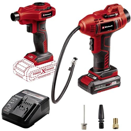 Einhell Compresor de Coche con Batería CE-CC 18 Li + Set de Bomba de Aire CE-AP 18 Li Power X-Change (18 V, incl. Accesorios, 1 Batería 2,0 Ah y Cargador)