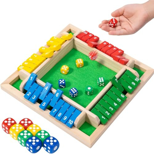 sizzlepop Shut The Box, Brettspiel aus Holz, Shut The Box Spiel, für 1–4 Spieler – Klappbrett WüRfelspiel für Zuhause, Party Oder Bar