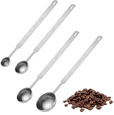 4Pcs Long Handle Measuring Spoons Set, 7 Inches Stainless Steel Measuring spoon Tablespoon Teaspoon Coffee Scoop for Cooking Baking
