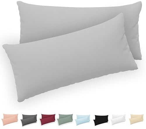 Twinzen - Kissenbezug 40 x 80cm - 2er Set - 100% Baumwolle - Grau | Oeko-Tex zertifiziert · mit Reißverschluss · Kopfkissenbezug & Kissenhülle · Jersey · 150 g/m² · Weich · Waschbar