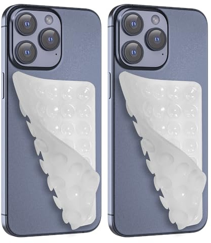 2PACK Silicone Double Sided Suction Phone Case Mount, Detachable Hands Free & Strong Grip Holder for Selfies & Videos, Compatible iPhone Android (2Pack Clear, 40 Suction Cups)