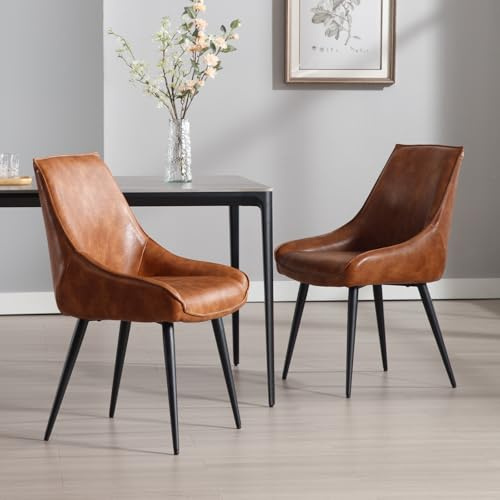 chairus 2er Set Esszimmerstühle aus PU Leder Gepolsterte Küchenstühle für Wohnzimmer Armlose Akzentstühle für Esszimmer (Braun)