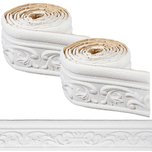 CRASPIRE 165x3.1in Crown Molding Peel and Stick Foam White Self Adhesive Flexible Trim 3D Sticky Vintage Decorative Wallpaper Border Wall Edging Foam Baseboard Mirror Border Wall Lines Hotel DIY Decor