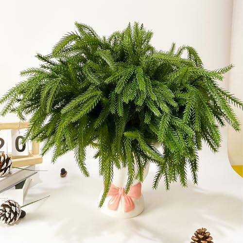 Jadeunm Norfolk Pine Tannenzweige 5 Stück Künstliche Tannenzweige | Wie Echt Künstlich Zweige Deko Weihnachten Norfolk Kiefernzweige 52CM,Kiefernzweige Kunst Tannenzweige