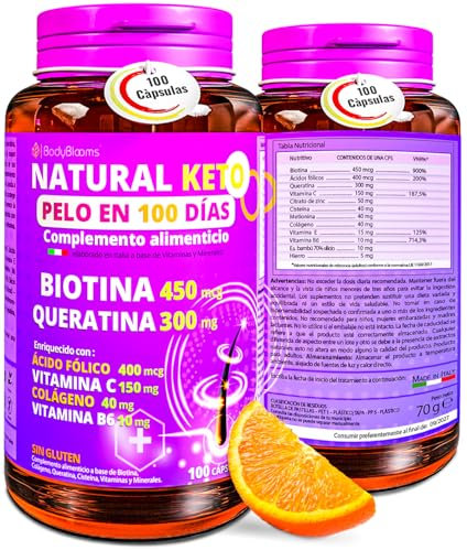 Biotina para el cabello NaturalKeto®| anticaida cabello mujer y hombre con 12 vitaminas para el cabello| caida del cabello mujer| biotina cabello piel y uñas |vitaminas para el pelo | anticaida pelo