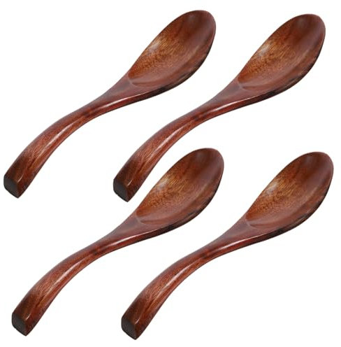 PRETYZOOM 4pezzi Cucchiai in Legno Naturale Per Zuppa e Dessert Cucchiai Da Mescolare Multiuso Manico Ergonomico Riutilizzabili e Resistenti Per Cucina e Tavola