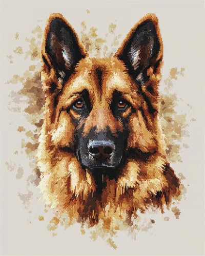 N.LANSHAN DIY Knüpfteppich Knüpfhakenset Mit Hundeportrait，Deutscher Schäferhund，DIY Knüpfteppich，Heimteppich，Teppichherstellungssets Aus Canvas，Knüpfhakensets Für Anfänger 60x90cm