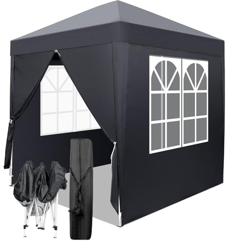 LEADZM 2x2m Tonnelle de Jardin Pliable Pop-up BarnumGris Foncé | Réglable en Hauteur, Imperméable,Protection UV 50+,avec 4 Côtés,Cadres en Acier,Convient pour la Fête, l'extérieur,Patio