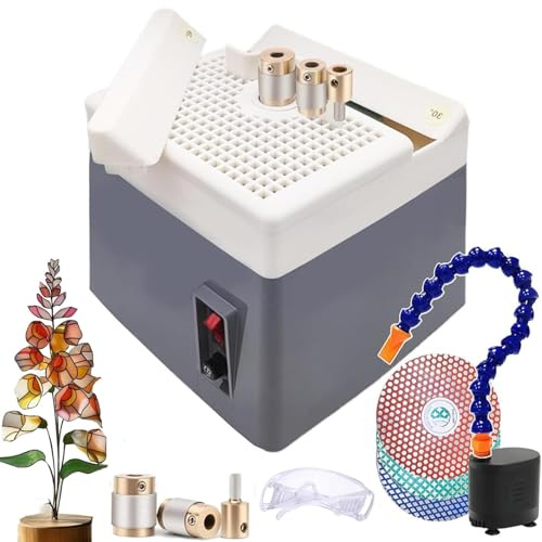 Molinillo de vidrieras, Kit de Amoladora de Vidrio portátil de 60 W con Broca de Diamante y Discos de Arena, Bomba de circulación de Agua y Herramienta de posicionamiento de ángulo, Mini Herramienta