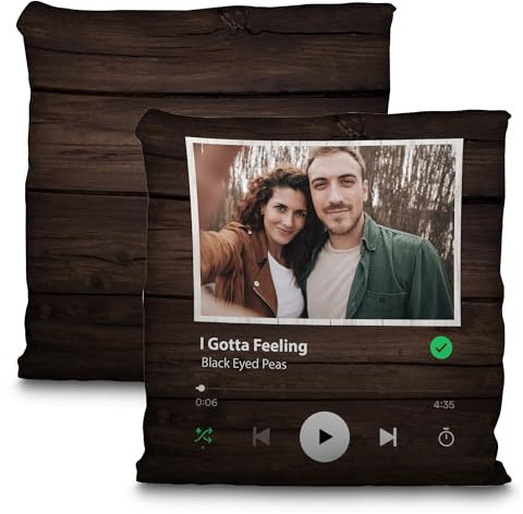 Cojín Spotify Personalizado. Regalos Originales para Parejas San Valentín. Regalo Novia 14 de Febrero. Regalos Amigo Invisible. Placa Spotify Personalizada. Regalos Día de la Madre. Madera Oscura.