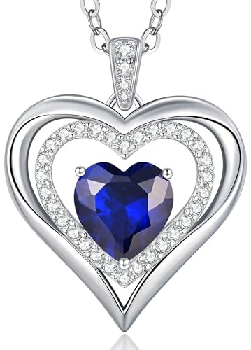 CDE Kette Damen 925 Sterling Silber Forever Love Herz Geburtsstein | Anhänger Halskette Weihnachten Muttertags Geschenk Hochzeit Jubiläum Geburtstag Frau Freundin Mama