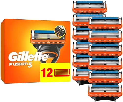 Gillette Fusion 5 Klingen Herren, 12 Original Rasierklingen, Orange | Für Nassrasierer mit Größerem Gleitstreifen für Ein Sanftes Gleiten Und für Eine Unglaublich Gründliche Und Komfortable Rasur