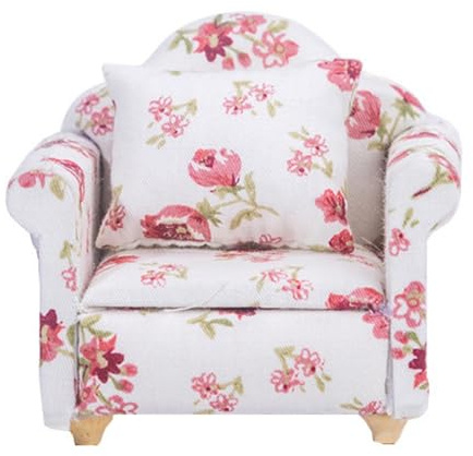 1/12 Échelle Fauteuil, Modèle de Mobilier Miniature en Tissu, Maison de Poupée Canapé Miniature, Mini Meuble Tissu, DIY Mini Maison Artisanat Accessoires (Petites Fleurs Roses)