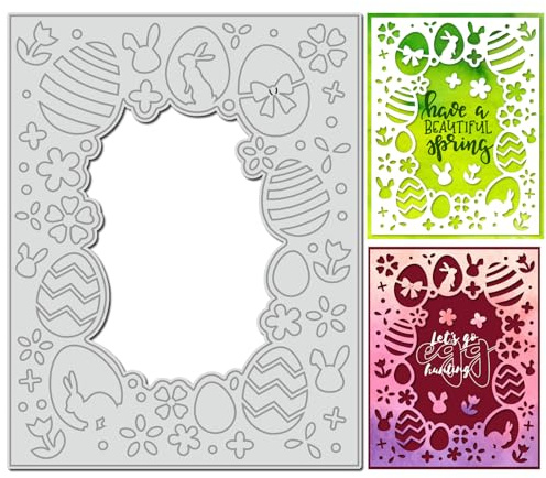arriettycraft Easter Craft Scrapbook Die Cuts Frame - Easter Background Metal Cutting Die with Eggs, Bunnies, Tulips for DIY Scrapbooking, Card Making, Photo Album, Paper Art
