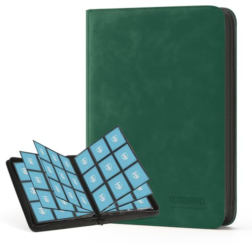 TCGUARD Sammelkarten Album für bis zu 540 Karten, 9 seitlich Sammelalbum Reißverschluss Binder für Sammelkarten, MTG Karten Heft für Spielkarten, Sportkarten, Yugioh etc. Dunkelgrün