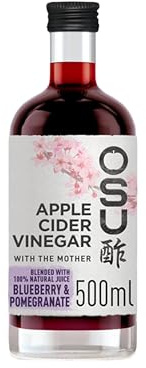 OSU Apple Cider Vinegar, A Blend of Blueberry and Pomegranate. Vegan Friendly & Gluten Free, 6 x 500ml Bottles