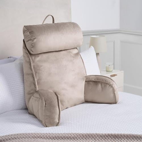 OHS Cuddle Cushion for Adults, Detachable Neck Roll Reading Pillow with Head Rest Super Soft Cosy High Back Support Pillow for Bed Sofa Cuddle Cushion with Arms for Relaxing Comfy, Mink