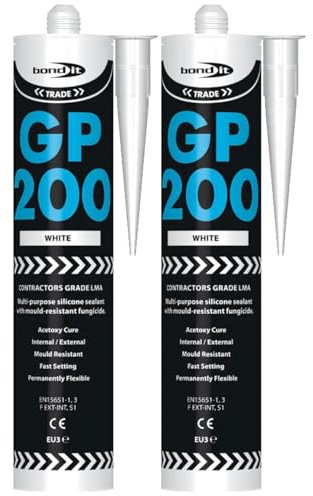 GP200 White Silicone Sealant – Multi-Purpose Waterproof Sealant (Pack of 2 x 275ml) | Flexible, Mould-Resistant, Fast-Curing for Bathrooms, Kitchens & Windows