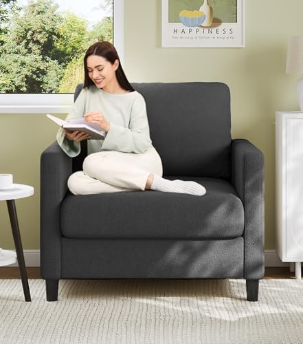 Welzona Poltrona da soggiorno, 84 cm, comoda e senza attrezzi, poltrona lounge in legno, per camera da letto, lettura, mini divano, piccolo divano per camera da letto, grigio