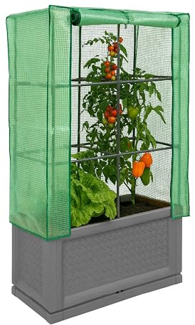 DIVCHI Fioriera rialzata per esterni, con copertura in PE e traliccio, grande aiuola da giardino in plastica per verdure, erbe, piante rampicanti, per tutte le stagioni, fioriera da giardino