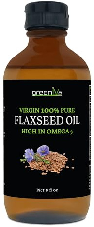 GreenIVe Flax Seed Oil 100% Pure Cold Pressed – Grown in USA, High Vegan Omega 3 6 9 Fatty Acids – Premium Flaxseed Oil – Non-GMO, Glass Bottle (8 Fl Oz)