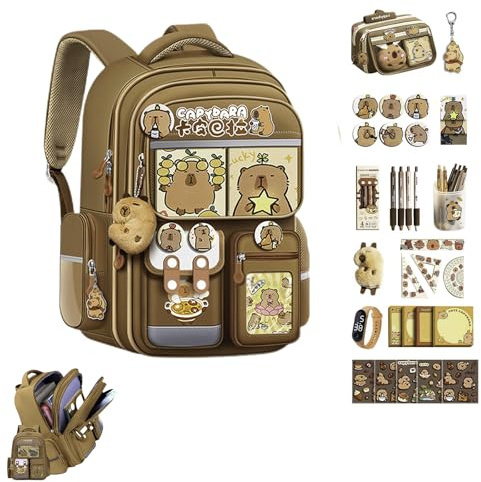 Mochila Capibara Niña Niño, Mochila Escolar Capibara De Gran Capacidad, MochilaCapibara Con Set De Papelería, Mochilas Estética Para Estudiantes Con Compartimentos, Material Escolar Capi bara