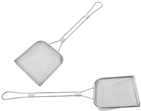 JECOMPRIS Espumadera Cuadrada De Acero Inoxidable Para Colar Aceite y Grasa, Malla Fina Grande, Utensilio De Cocina Para Freír Pollo y Patatas, Set De 2 Piezas