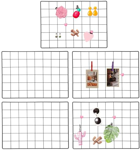 PATIKIL 12x16 in Wall Grid Panel, 5 Pack Wire Grid Panel Shelf Board Metal Gridwall Photo Pictures Display Hanging Organizer Mesh Frame Memo Board for Display DIY Craft Shows Home, Black