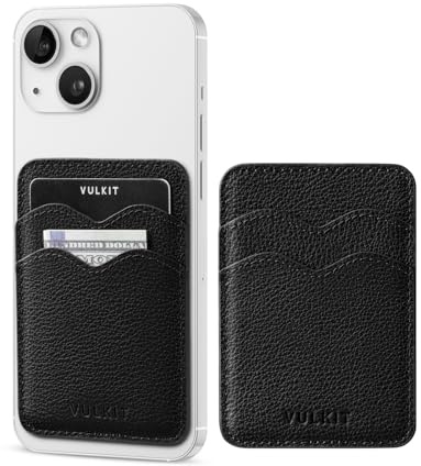 VULKIT Äkta Läder Korthållare för Telefon, Slim Självhäftande Korthållare för Herr och Dam RFID-skyddad, Kreditkortshållare Klistra på Smartphone