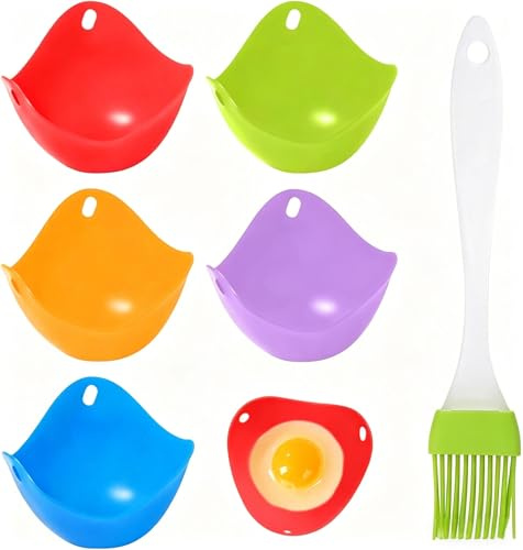 5 Pcs Silicone Egg Poacher Cups with Ring Stands,Non-Stick Egg Poaching Pan