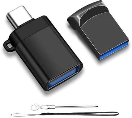 EASTBULL Unidad flash pequeña USB 3.2 Gen1 de 32 GB con un adaptador USB-C, mini unidad USB de metal FAT32 para dispositivos USB o tipo C (32 GB, 1 adaptador, 2 cordones)