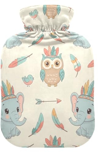 Cute Cartoon Elephant Owl Hot Water Bottle with Soft Cover Bed Hand Feet Warmer Winter Gift Hot Water Bag for Foot Bed Warmer Pain Relief Medium