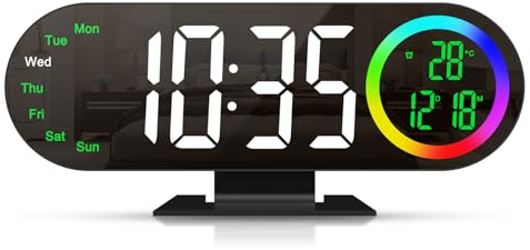 ORIA Wecker Digital, LED Spiegeluhr Digitaluhr Großen Zahlen, Snooze | Digitaler Wecker mit Temperaturanzeige, Alarmen, 16-Farbiges licht, Nachttischuhr mit Regelbarer Helligkeit, Wochenendmodus