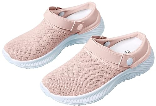 Tofflor dam, träskor & sandaletter för dam främre stängda trädgårdsskor sommar slip-skor mesh löparskor andas fritidsskor halkfria ortopediska minimalistiska promenadskor, ROSA, 38 EU
