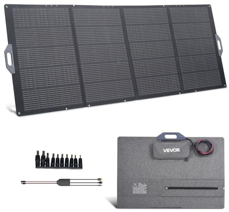VEVOR Placa Solar Plegable 400W, Panel Solar Monocristalino Portátil, Eficiencia 24%, con Cable de MC4 y Adaptador de Conector, IP67 Impermeable, Compatible con Estaciones de Energía Acampada Viajes