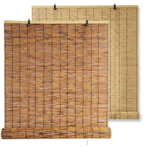 Bambusrollo Sonnenschutz außenrollo wetterfest Outdoor Rollo für den Garten Pavillon Balkon mit Seitenzug Bambus Jalousine(Natürlich,115W x 200H cm)
