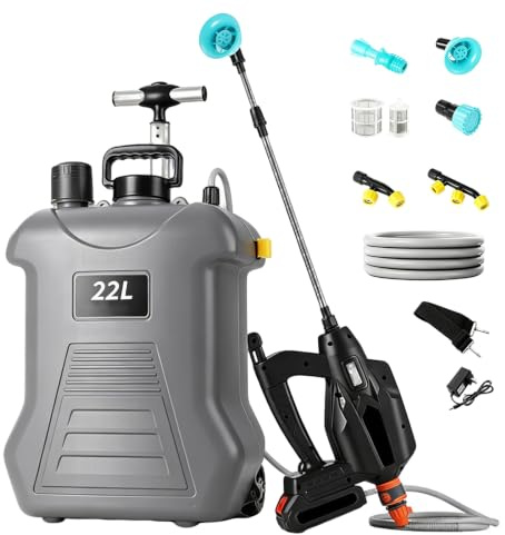 Electric Pull & Slide Sprayer 22L with Wheels, 3m Hose, 3 Stage Pressure Regulation, Telescopic Spray Stick, Pressure Valve - Battery Sprayer for Garden, Cleaning & Watering