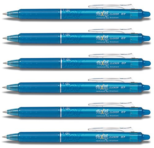 Pilot Frixion Clicker Feiner Tintenroller | versenkbare Spitze | Strichstärke 0,7 mm (medium) (6er Pack, hellblau)