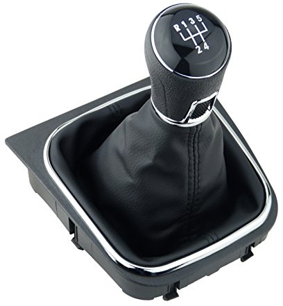 Pomo palanca de cambios y Funda palanca de cambios para VW Golf 5 6 Eos para Jetta - 5 velocidades marchas - con Marco - negro - para transmisión manual - fuelle palanca de cambios - (A256-6)