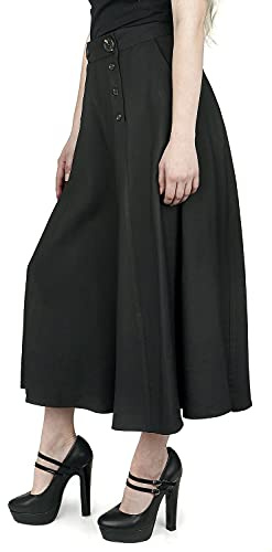 Hell Bunny Murphy Culottes Mujer Pantalones de Tela Negro L 97% Viscosa, 3% Poliamida Marlene