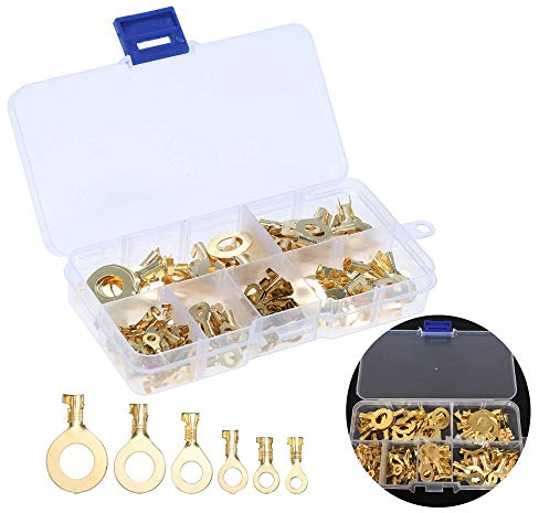 Schneespitze 150 stück Messing Ring Kabelschuhe Ring,Kabelschuhe Sleeve Terminal,Kabelstecker Drahtklemmen Set isolierte M3 M4 M5 M6 M8 M10 Kit