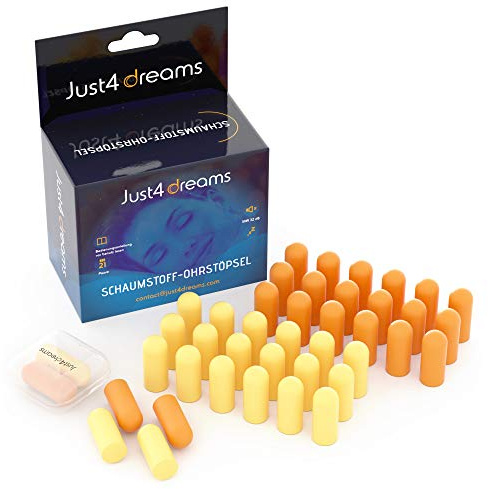 Geräuschunterdrückende Ohrstöpsel von Just4Dreams - 21er-Pack Schaumstoff-Ohrstöpsel - Lärmreduzierung & Gehörschutz - Komfortabel & benutzerfreundlich - Ideal zum Schlafen, Lernen, Arbeiten, Reisen